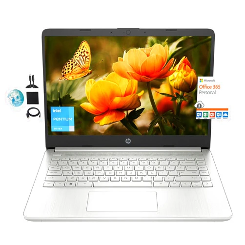 HP 14 HD Ultra Light Laptop for Students, Intel Pentium N5030 Quad-Core Processor(up to 3.1GHz), 16GB RAM, 512GB SSD, WiFi, Bluetooth, Webcam, Windows 11, 1 Year Office 365, KyyWee Accessories