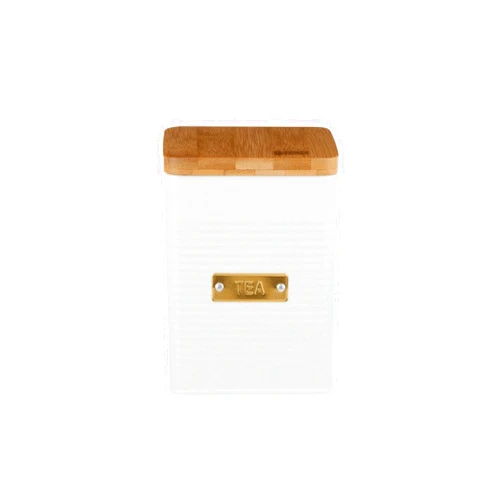 Typhoon Otto Square Canister | White with Wooden Lid - (1.7-Quart Tea Canister)