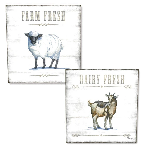 The Studio Resource, Inc. Country-Rustic Country Rustic Farmhouse 'Farm Fresh' and Dairy Fresh Sheep and Goat Set by Paul Brent (Printed on Paper); Two 12x12in Unframed Paper Posters