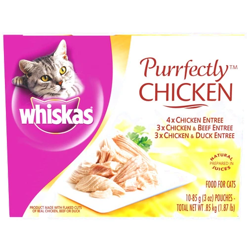 WHISKAS PURRFECTLY Chicken Variety Pack Wet Adult Cat Food 3 Ounces (Four 10-Count Boxes)