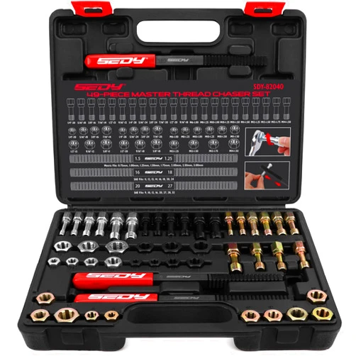 SEDY Thread Repair Thread Chaser Tool Set - 49PCS Thread Cleaner Rethreading Master Kit Metric SAE Bolt Restorer File Nut Rethreader Automotive Wheel Stud Spark Plug Engine Standard Screw Threading UNC UNF