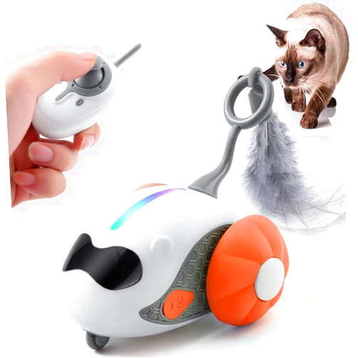 Ankege Interactive Cat Toys with Remote Control Smart Electric Cat Toys with LED Lights Type-C Rechargeable Automatic Cat Toys with Sound Switch for Indoor Cats Boredom Exercise-Orange