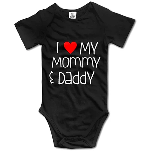 Pengshiliu I Love My Mommy and Daddy Infant Toddler Climbing Bodysuit Short Sleeve Romper Jumpsuit Black, 0-6 Months