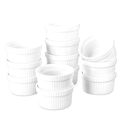 MALACASA Ramekins 1.5 oz set of 12, Mini Ceramic Creme Brulee Ramekins, White Custard Cups, Small Dipping Bowls for Kitchen Serving Sauce Condiments, Dishwasher Oven Safe, Series RAMEKIN.DISH