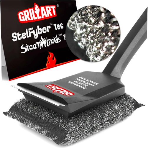 GRILLART Grill Brush Bristle Free, SteamWizards [Ultra Safe & Efficient] Grill Cleaner Brush with 1 Replacement Head, for Cast Iron and Stainless Steel Grates, BBQ Grill Brush for Outdoor Grill