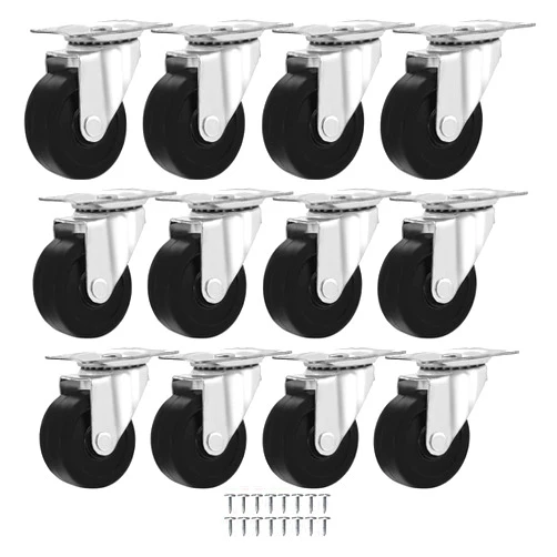 MegaDeal 12 Pack 2 - Inch Swivel Caster Wheels 50Lbs each, Rubber Base with Top Plate & Bearing With Screw