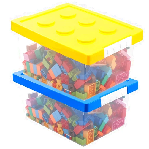 LUCKYGO LUCKY-GO Toy Storage Organizer Bins with Lid - Stackable Plastic Organizer Box Set of 2, Kids Toy Chests with Compatible Building Baseplate and Lid, Storage Container for Building Bricks & Toys
