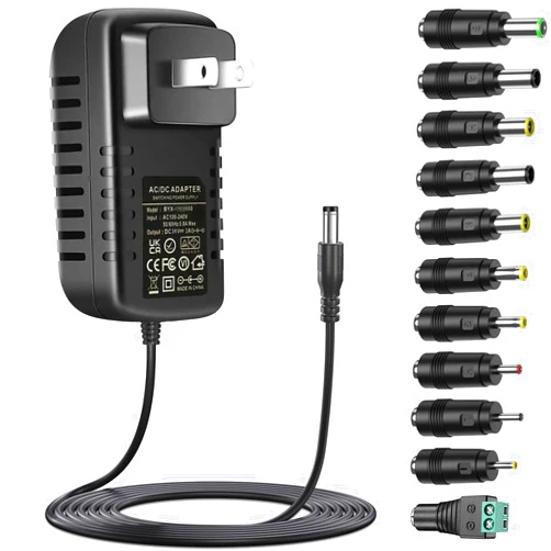 GuanTing 24V Power Supply AC Adapter 2A 1A DC24V with 11 Changeable DC Plugs AC120V to DC24Volts 2Amps 1.5A 1A 0.5A 200mA 100mA 24V Power Adapter Wall Charger 24V Converter Inverter Transformer 5FT