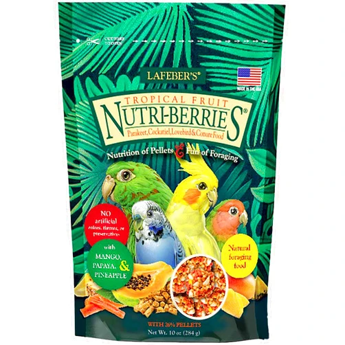 LAFEBER'S Tropical Fruit Nutri-Berries Pet Bird Food, Made with Non-GMO and Human-Grade Ingredients, for Cockatiels Conures Parakeets (Budgies) Lovebirds (Tropical Fruit 10 oz)