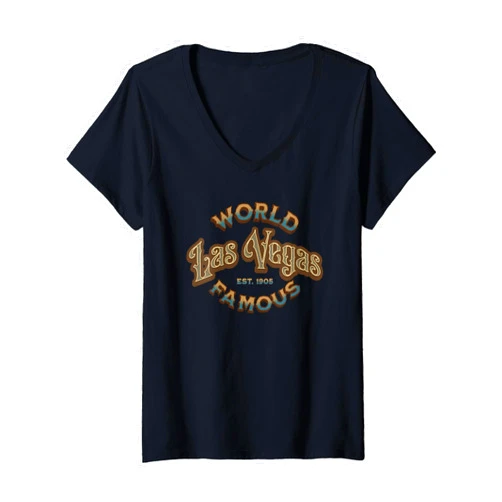 BizzyflyUSA Womens World Famous Las Vegas NV City Street Souvenir Mens Womens V-Neck T-Shirt
