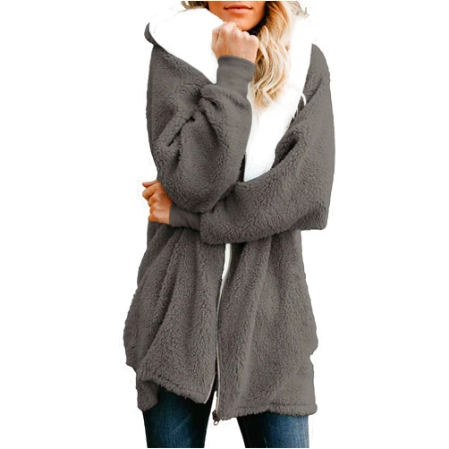 ReachMe Womens Oversized Zip Up Sherpa Jacket with Pockets Plaid Fleece Hoodie Winter Teddy Coat Outerwear