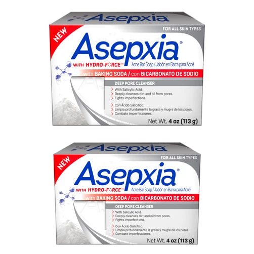 Asepxia Deep Cleansing Acne Treatment Bar Soap with Baking Soda and 2% Salicylic Acid, 4 Ounce, Pack of 2