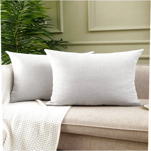 Jepeak 16x24 Inch Woven Textured Throw Pillow Covers Pack of 2 Rustic Linen Cushion Covers Decorative Square Farmhouse Pillow Cases for Sofa Couch Bed Home Decor, Light Grey