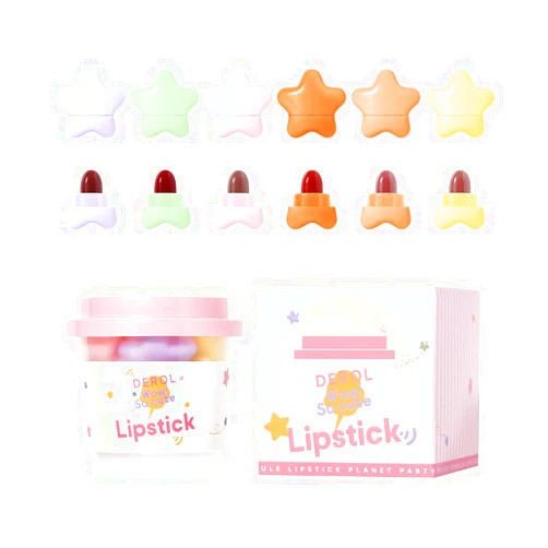 Garcoa Laboratories Mini Star Lipstick Set, 6Pcs Cute Long Lasting Matte Lipstick Set, Portable Colorful Velvet Lipsticks with Pink Cup, Suitable for Various Makeup