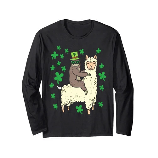 BoredKoalas St Patricks Day Irish Shamrock Shirt Funny Irish Sloth Llama Shirt St Patricks Day Animal Gift Long Sleeve T-Shirt