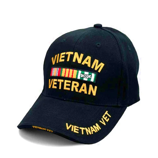 VetFriends.com Vietnam Veteran Hat for Men Embroidered Black Cap with Service Ribbons US Viet NAM War Veterans Day