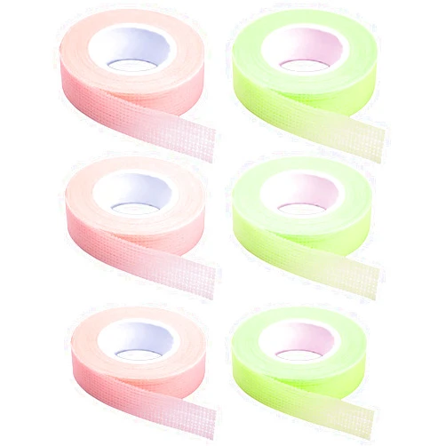 JASSINS 6 Rolls Eyelash Tape, Adhesive Fabric Eyelash Extension Tape, Breathable Micropore Fabric Tape for Eyelash Extension Supplies,9 m/10 Yard Each Roll (Green+Pink)
