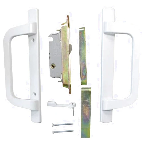 Alcan Premium PGT Door Handle Kit for Sliding Glass Door | Mortise Lock and Keeper Included | White PGT Sliding Glass Door Handle Set with Mortise Lock, Latch, Screws, and Keeper White