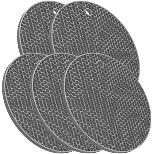 AUPTIM Ultra Thick 8mm Silicone Trivets for Hot Dishes Pots and Pans, Silicone Trivet Mat Hot Plates to Protect Table, Silicone Hot Pads for Kitchen Counter, Pot Holders, Grey Trivet Set of 3