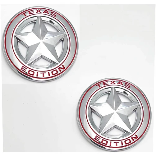 BIDOGA 2pcs Texas Edition Emblem Shield Badge Universal -On FITS Tundra, Tacoma, F150, Silverado, Titan, Hood, Door, Tailgate, Grille, Fender (Silver red)