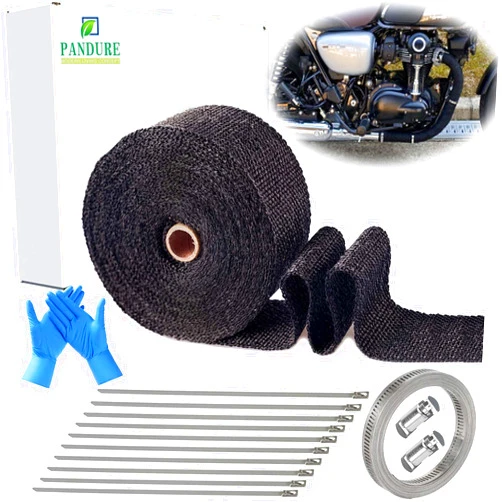 PANDURE MODERN LIVING CONCEPT Exhaust Heat Wrap Roll for Motorcycle Auto Titanium Fiberglass Heat Shield Tape with Stainless Hose Clamp Ties (Black, 2