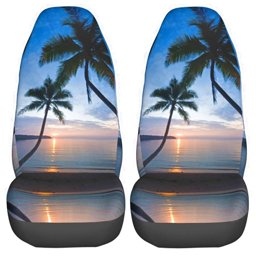 NeuKim Tropical Beach Sunset Car Seat Covers Set 2 Pcs, Universal Auto Front Car Seats Protector Fit Most Cars, SUV, Sedan, Trucks