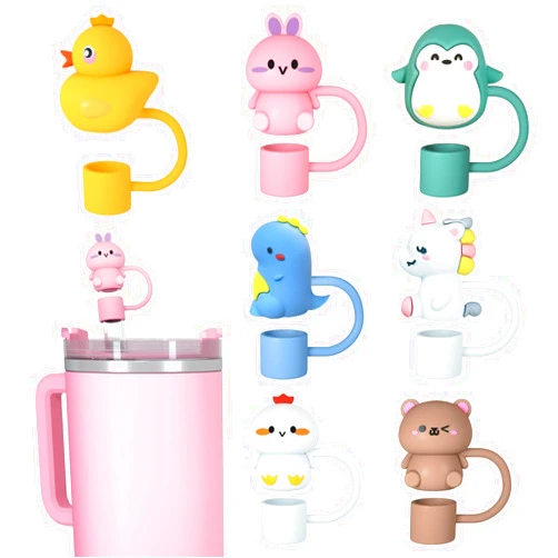 SPOVE Animal Straw Covers Cap for Stanley Cup, Straw Topper for 30&40 Oz Stanley Tumbler with Handle,10mm 0.4in Reusable Straw Tips Lids Dust-Proof Topper for Water Bottle 7pcs Cute Pattern