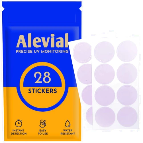 Alevial 28 UV Detection Stickers for Sunscreen Reapply Reminder, Suitable for Kids & Adults, Sticker Patches, Sun Cream Detection by Alevial