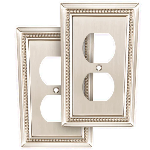 Henne Bery Sunken Pearls Heavy Duty Decorative Wall Plate Switch Plate Outlet Cover (Single Duplex, 2 Pack, Satin Nickel)