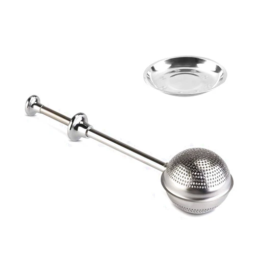 Xzpolw Tea Ball Infusers, Tea Strainer with Handle for Loose Leaf Tea and Mulling Spices Stainless Steel Strainer, Loose Leaf Tea Spices and Seasonings in Office or Travelling, With a Saucer Silver