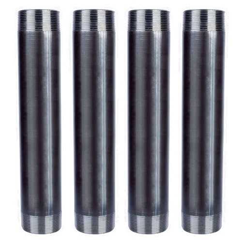 PIPE DECOR Black Steel Plumbing Pipe, 2 in. Dia. x 12 in. Pre-Cut Pipe Fits Standard 2 Inch Black Threaded Pipes, Nipples and Fittings, 4 Pack