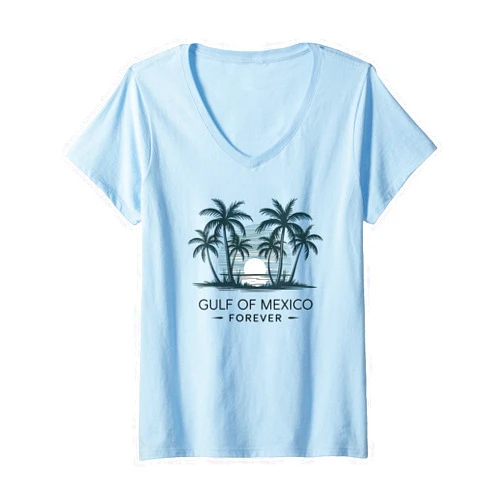 Gulf of Mexico palms summer Holiday Vacation Tee Womens Gulf of Mexico Forever V-Neck T-Shirt