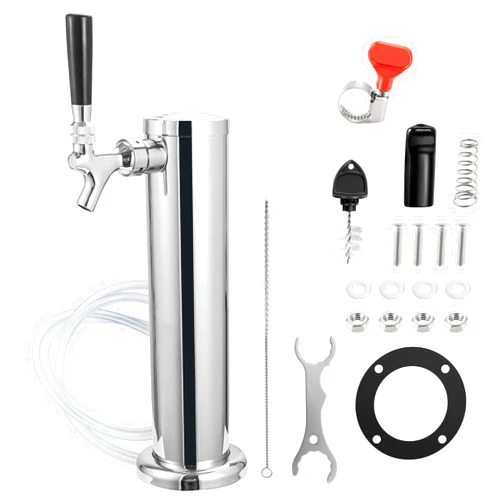 MRbrew Single Tap Draft Beer Tower, Support Countertop and Kegerator Installation, Stainless Core Beer Faucet Stainless Steel 3'' Flange Brewing Tower Dispenser Kit with Self-Closing Faucet Spring
