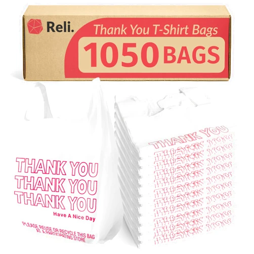 Reli. Plastic Bags Thank You (1050 Count) | White Grocery Bags, Plastic Shopping Bags with Handles