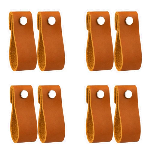 LazaKay Leather Drawer Pulls - 8 Pcs Leather Dresser Knobs, Handmade Pure Leather Handles for Cabinet, Doors and Drawers (Brown)