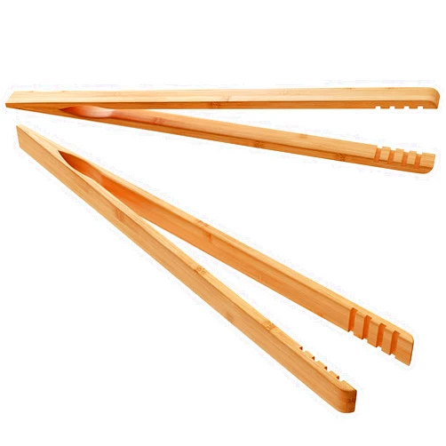 DUJEN 2 Pieces Bamboo Toast Tongs, 10.2 Inches Long Wood Toaster Tongs with Anti-slip Design, Tongs for Cooking with Cooking Oil Coating