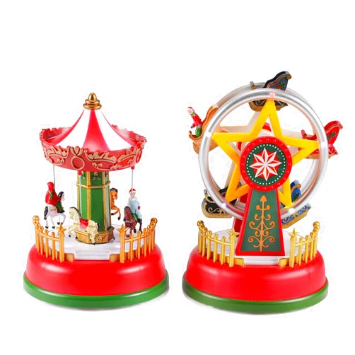 innodept12 Illuminated Village Carnival Scene Animated Ferris Wheel and Carousel with Led Light Holiday Decoration Gifts Music Sets