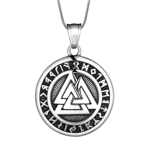 Hipunk Celtic Knot Necklace Viking Pendant - Celtic Norse Triple Odin Horns Crescent Moon of Oden Horn Necklace Mens 316L Stainless Steel Triskelion Amulet Pewter Tribal Protection Viking Triskele Jewelry
