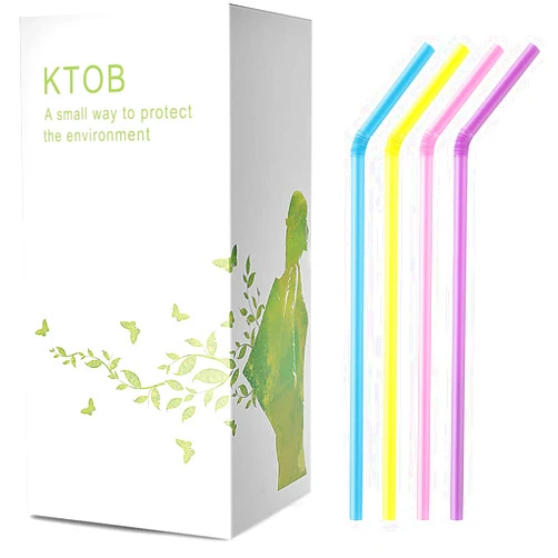 KTOB 200 Count 100% Plant-Based Compostable Colorful Straws-KTOB Biodegradable Flexible Drinking Straws - A Fantastic Eco Friendly Alternative to Disposable Plastic Bendable Plasticless Straws
