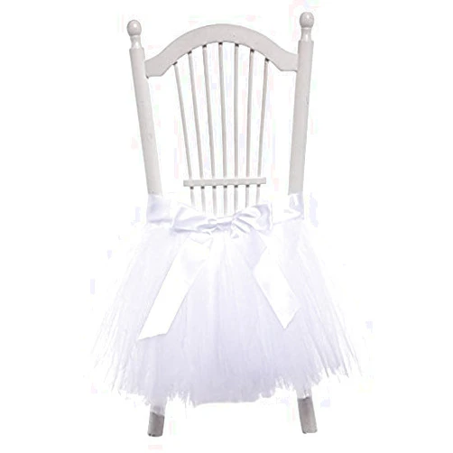 FLYPARTY Handmade Tulle Tutu Chair Skirt with Sash Bow for Party Wedding Baby Shower Home Decoration (White)