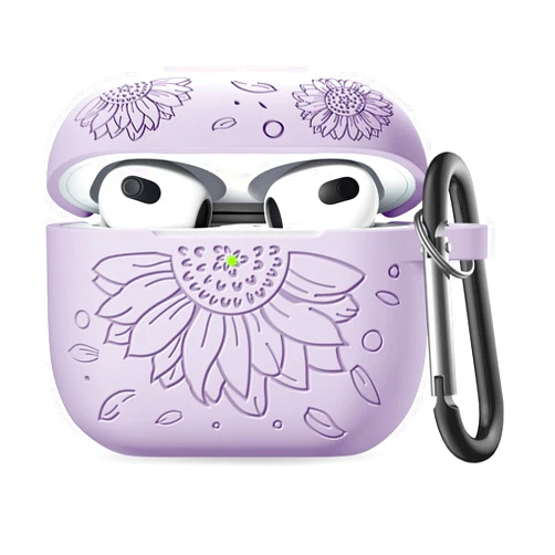 IMIVIO Compatible with Airpods 3rd Generation Case Cover, Sunflower Engraved Skin Cover Compatible with Airpods Case 3rd generation, Cute Silicone Case cover, Front LED Visible