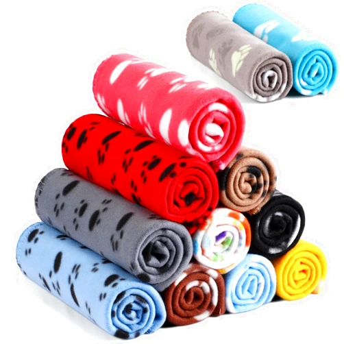 Tegeme 12 Pieces Fleece Blankets for Pets Dog Puppy Blankets Paw Print Dogs Cat Blanket Bedding Cover for Small Animals Guinea Pig Cage Liner Sleep Pet Mat Pad Kitten Soft Warm Blanket (31 x 36 Inches)