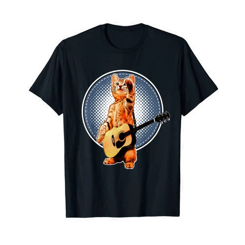 Cat Kitties Kitten Play Acoustic Guitar Cat Playing Acoustic Guitar Cool Musician Guitarist T-Shirt for Men Women