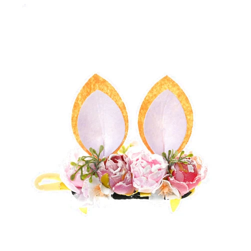 Funsveta Easter Spring Bunny Flower Crown Woodland Floral Head Piece Rose Ears Baby Girls Flower Crown Headbands (Pink White and purple)