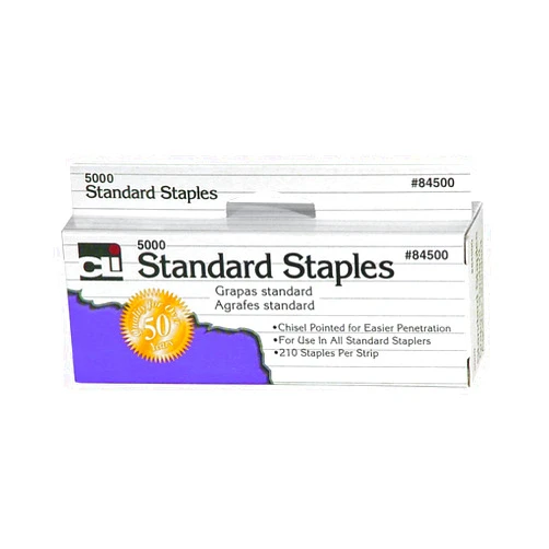 Charles Leonard Staples, Standard 26/6 Size, Chisel Pointed Carbon Steel, Silver, 5000/Box (84500)