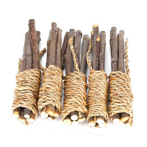 GLOGLOW Small Animal Chew Toys, 5Pcs Applewood Sticks Grass Rope Molar Teething Toys for Squirrel Rabbits Guinea Pigs Chinchilla HamsterBully Sticks