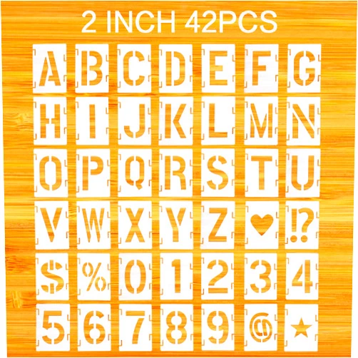 Changchuang Letter Stencils Symbol Numbers Craft Stencils for Painting 42 Pcs Reusable Alphabet Templates 2 Inch Interlocking Stencil Kit for Painting,DIY Art