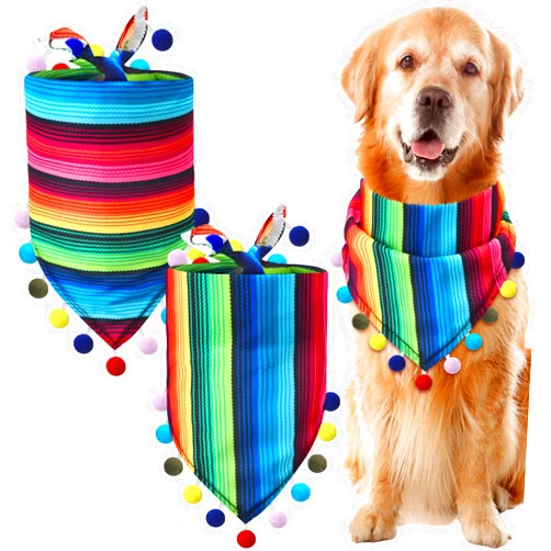 Cosblank 2 Pcs Mexican Dog Bandana Cinco De Mayo Fiesta Dog Costume Summer Mexican Pet Triangle Bib Adjustable with Pom Poms for Small Medium Pets Cats
