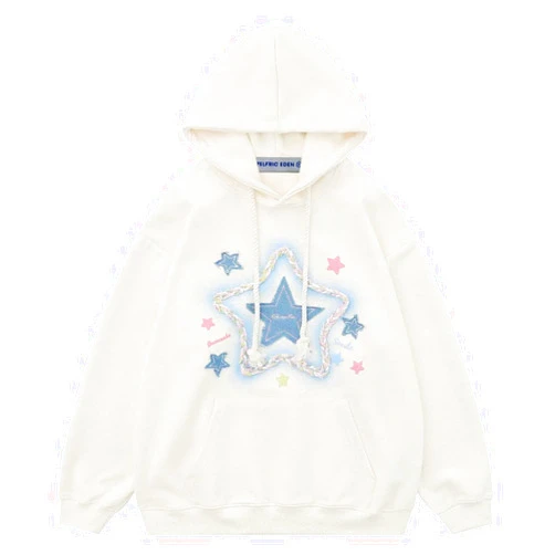 Aelfric Eden Womens Oversized Hoodies Star Graphic Fleece Hooded Streetwear Unisex Sweatshirts Pullover with Pocket