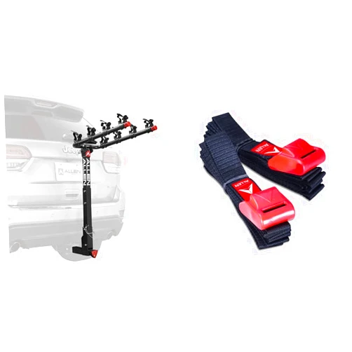 Allen Sports Deluxe Locking Quick Release 4-Bike Carrier for 2 Inch Hitch, Model 542QR, Black & Sports 8 Ft Polyester Cargo Straps with Padded Cam Buckles (500 lb Break Strength), Model 508S